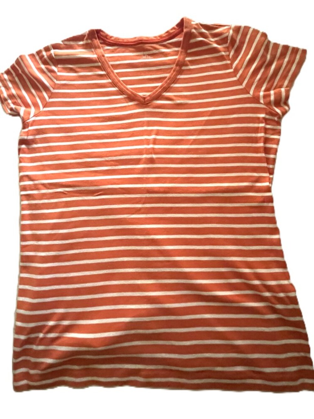 Lands' End Size XL Orange & White T-shirt W/V-neck & Short Sleeves (B033)